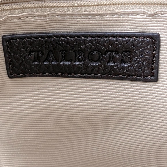 Talbots Dark Chocolate Brown Pebble Leather Shoulder Purse Bag Gold Belt Detail - Picture 10 of 11